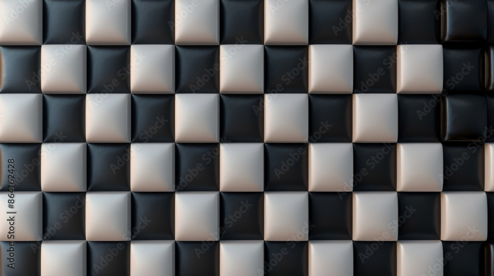 Poster abstract 3d checkered pattern with black and white squares. stylish contemporary background with geo