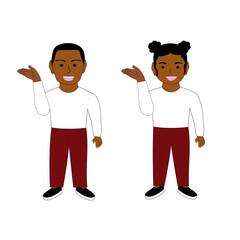 Black kids standing, white background.