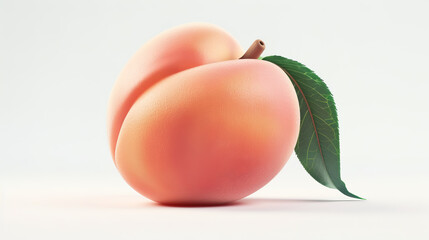Fresh and juicy peach with a vibrant green leaf on a white background, showcasing the natural beauty of this delicious fruit.