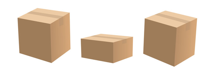 carton vector with brown color as delivery houshold cardboard box, for moving, packaging or packing some product in object transportation. Isolated on white background 