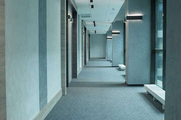 blue modern corridor with lighting