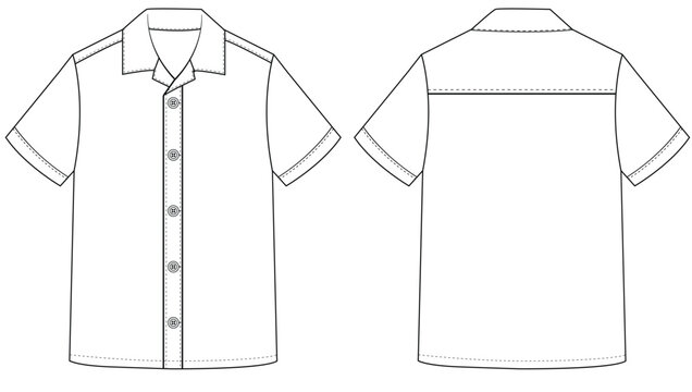 Short sleeved men sleeves formal resort shirt flat technical drawing vector illustration mockup template design	
