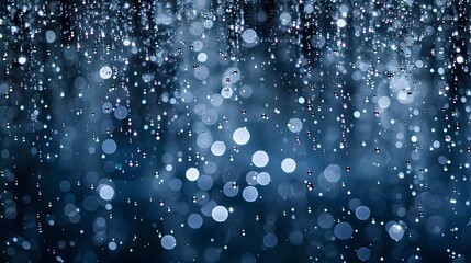 Obraz premium Elegant depiction of silver sparkles cascading through a translucent liquid, against a backdrop of deep navy blue.