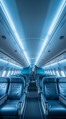 Fototapeta premium Modern Airplane Cabin with Sleek Blue Leather Seating