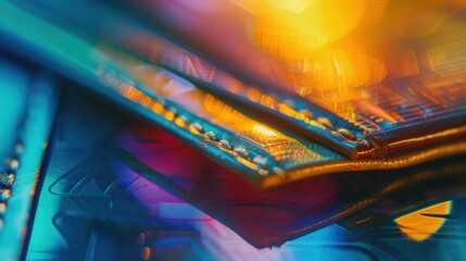 Money, wallet, close up, focus on, copy space, vibrant colors, Double exposure silhouette with banknotes