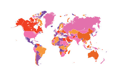 World map isolated modern colorful style. for website layouts, background, education, precise, customizable, Travel worldwide, map silhouette backdrop, earth geography, political, reports. 