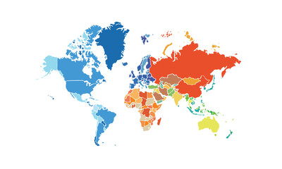 Naklejka premium World map isolated modern colorful style. for website layouts, background, education, precise, customizable, Travel worldwide, map silhouette backdrop, earth geography, political, reports. 