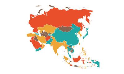 Map of Asia isolated modern colorful style. for website layouts, background, education, precise, customizable, Travel worldwide, map silhouette backdrop, earth geography, political, reports. 