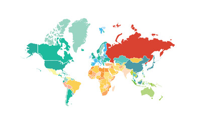 Naklejka premium World map isolated modern colorful style. for website layouts, background, education, precise, customizable, Travel worldwide, map silhouette backdrop, earth geography, political, reports. 