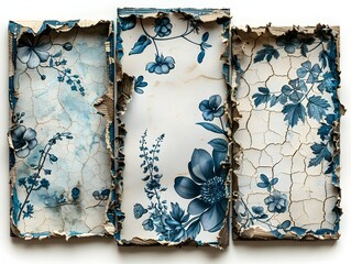 Textured Floral Botanical Collage Frames with Layered Paper Cutout Designs in Vintage Scrapbook