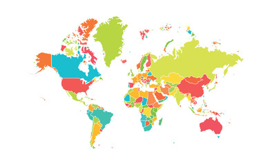 Fototapeta premium World map isolated modern colorful style. for website layouts, background, education, precise, customizable, Travel worldwide, map silhouette backdrop, earth geography, political, reports. 
