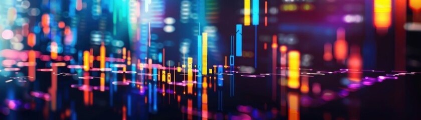 Obraz premium Money, stock chart, close up, focus on, copy space, vibrant colors, Double exposure silhouette with financial growth