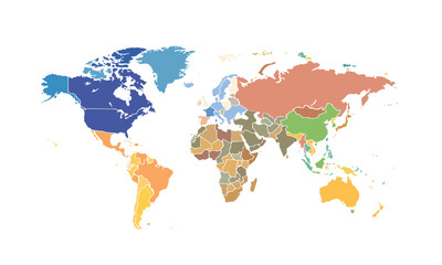 World map isolated modern colorful style. for website layouts, background, education, precise, customizable, Travel worldwide, map silhouette backdrop, earth geography, political, reports. 