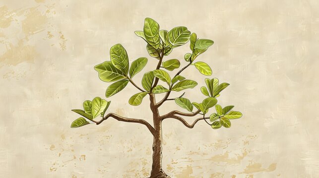 Visual of Fig Tree Parable: Fig Tree Leaves Signifying Summer, Beige Background, Biblical Illustration, Copyspace