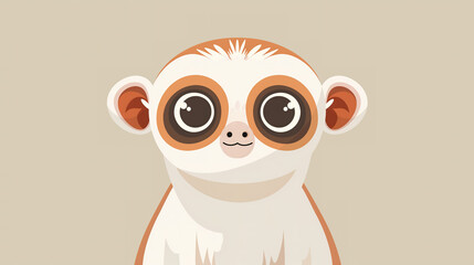  Cute cartoon vector illustration of an adorable baby slow loris, with big eyes and a cute face
