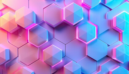 banner showing a Digital hexagons pattern abstract background, orchid funk and neon textures flat lay