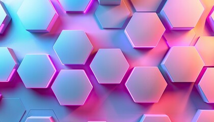 banner showing a Digital hexagons pattern abstract background, orchid funk and neon textures flat lay