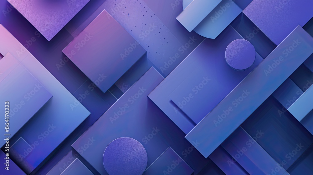 Poster design a horizontal static abstract background with geometric shapes in shades of blue and purple, r