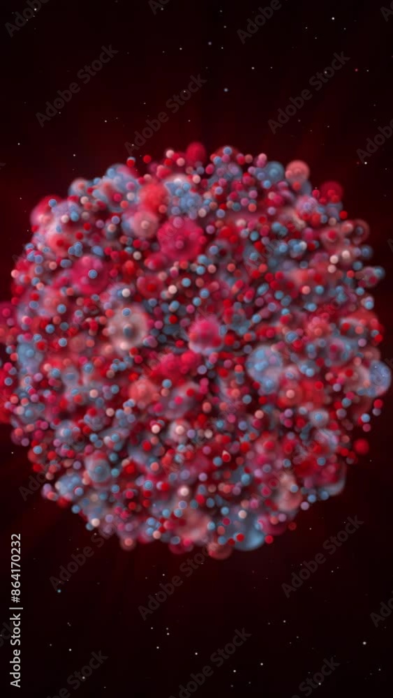 Aufkleber red dissolvable 3d ball. motion. a large ball that is animated on a black background with bright sma