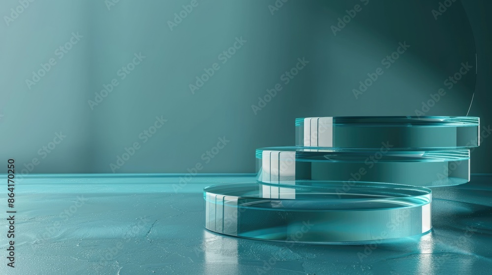 Poster modern 3d glass podium with clean lines and soft shadows on white background., generative ai