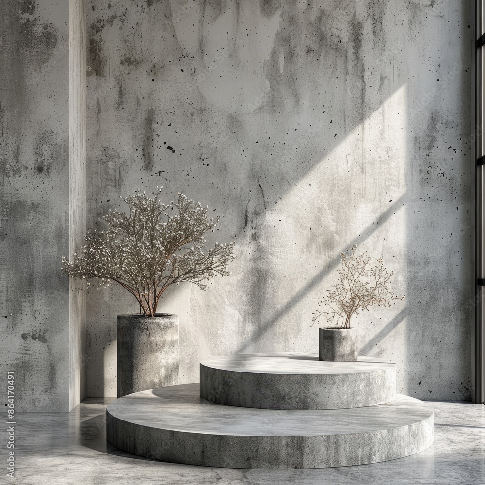 Poster modern 3d podium with concrete texture in urban setting | clean design with minimalist aesthetic for