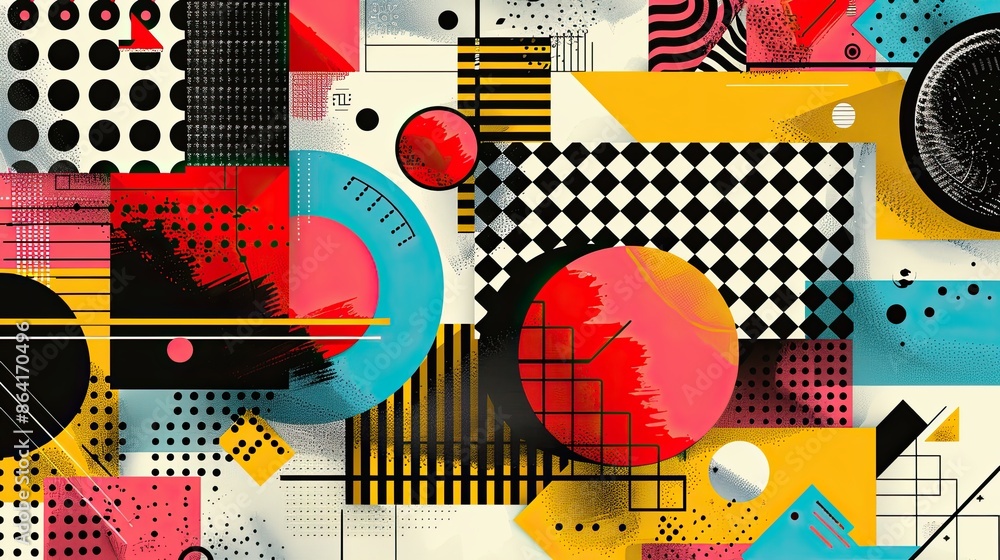 Aufkleber dynamic representation of geometric elements in the style of 80s memphis design. the composition emb