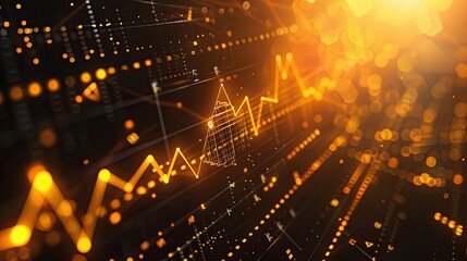 Fototapeta premium financial background illustration with yellow line triangles pointing right on black background