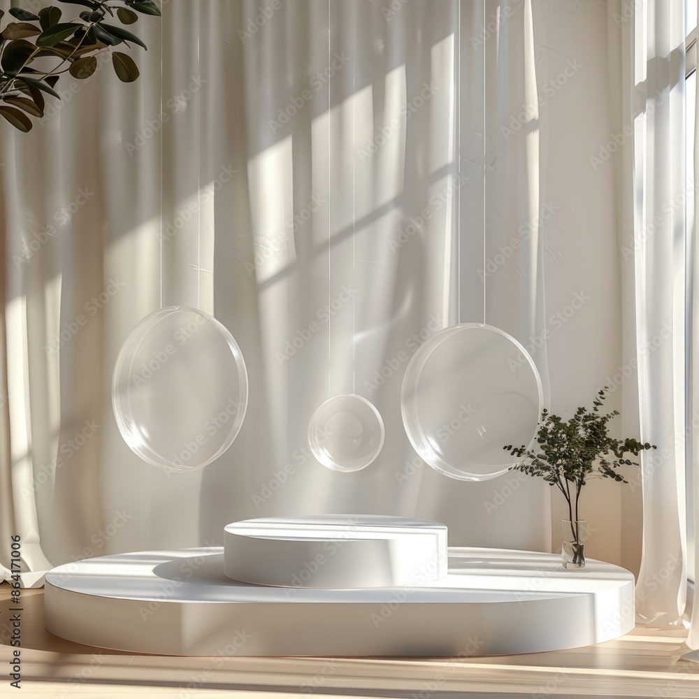 Aufkleber modern 3d floating podium with transparent elements and minimalist design, generative ai