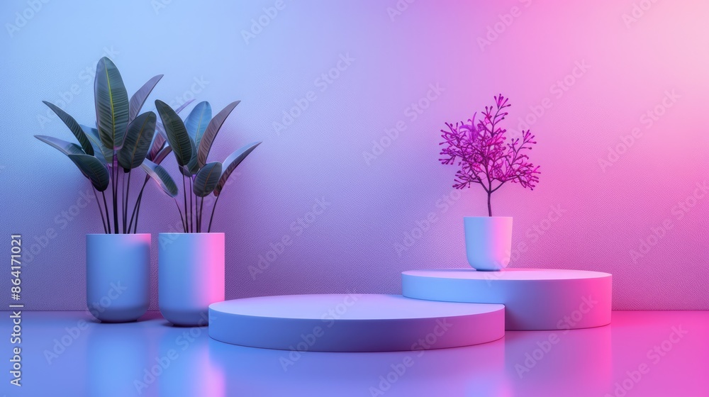 Aufkleber modern 3d podium with sharp edges on gradient background for product showcase, generative ai