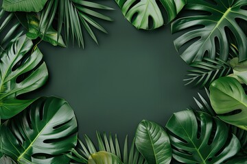 Green tropical leaves framing a blank center, summer vibes, perfect for creative projects