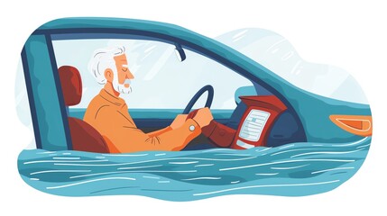 Elderly driver safety flat design side view theme water color.