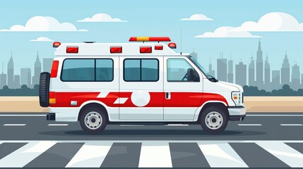 Emergency vehicle awareness flat design top view theme cartoon drawing.