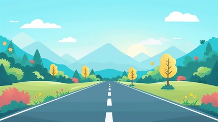 Rural road safety flat design front view theme cartoon drawing.