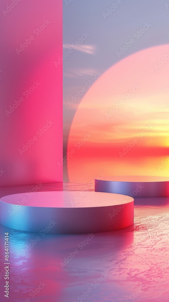 Poster modern geometric 3d podium on gradient background with minimalist design, generative ai