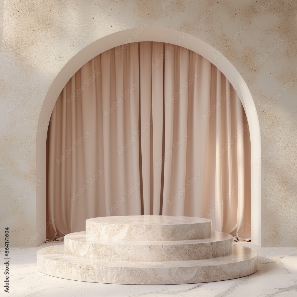 Poster modern minimalist 3d podium with matte finish and soft curves on neutral background, generative ai
