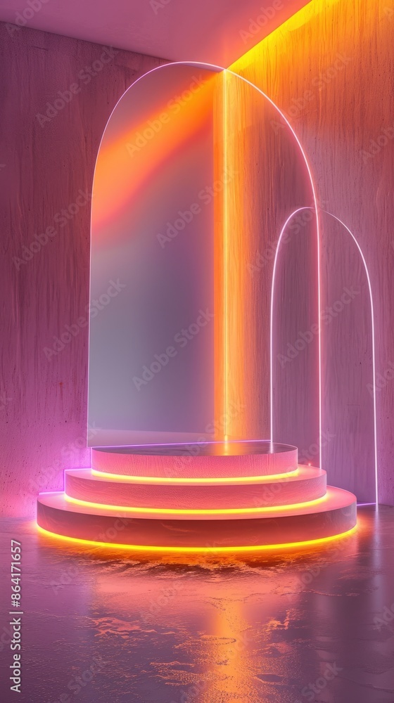 Poster ethereal 3d podium with transparent edges and soft light glow, generative ai