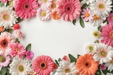 Fototapeta premium Colorful flower frame, blank center, vibrant and lush blooms, ideal for festive designs
