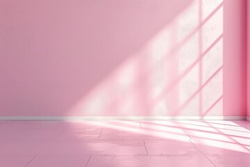 Empty light pink wall with beautiful chiaroscuro. Elegant minimalist background for product presentation.