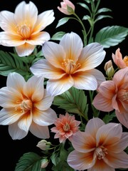 Blooming Flowers on Black Background.