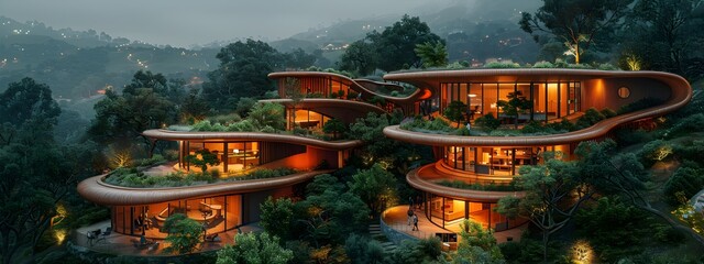 Sustainable Business School with Timber Framed Structures Nestled in Lush Hillside Panorama