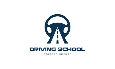 Driving school logo template. Steering wheel logo