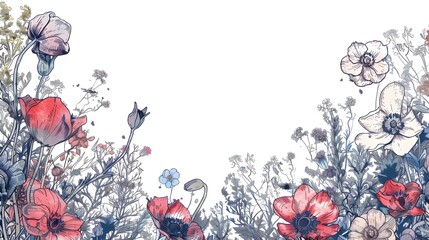 Whimsical Floral Doodle Border with Blank Space for Remembrance Message