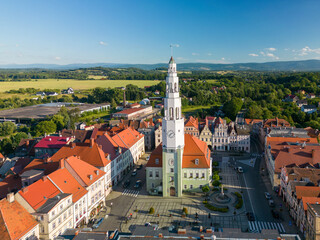 Fototapeta premium Panorama of the town of Gryfów Śląski in western Poland on the Kwisa River