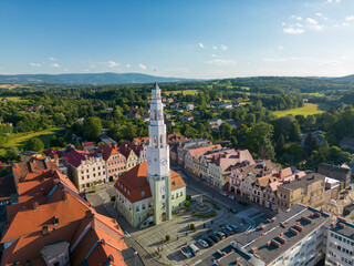 Panorama of the town of Gryfów Śląski in western Poland on the Kwisa River