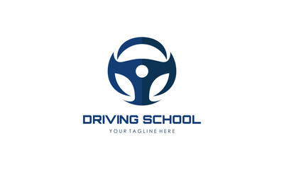 Driving school logo template. Steering wheel logo
