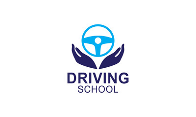Driving school logo template. Steering wheel logo