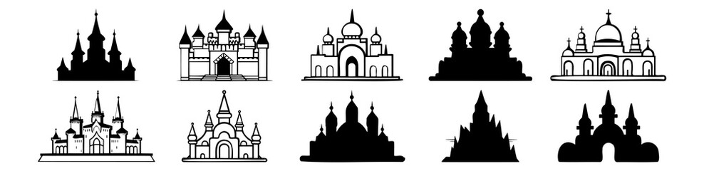 Fototapeta premium Palace silhouettes set, pack of vector silhouette design, isolated background