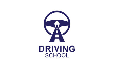 Driving school logo template. Steering wheel logo