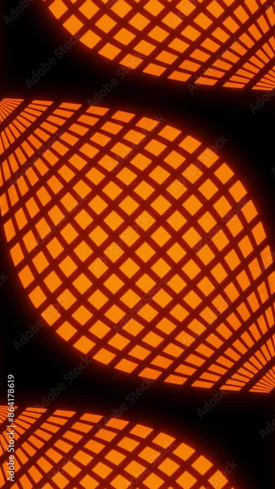 Poster bright black background. design.yellow and orange are large particles that are highlighted by a grid