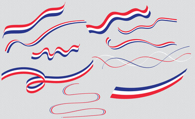 Blue, white and red colored, as the colors of the national flag of France. Flat vector illustration.